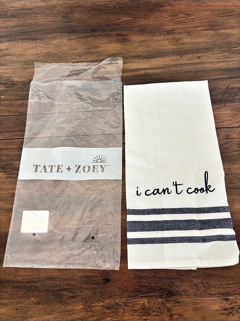 Tate + Zoey I Can't Cook Tea Towel White & Blue Striped